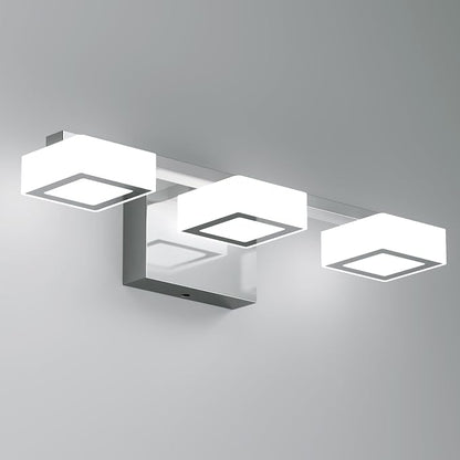 LED Modern Bathroom Light Fixtures Over Mirror, 3-Light Dimmable Vanity Lights, Chrome Acrylic Bathroom Vanity Light, 2700K-6500K Adjustable, ETL Certificated