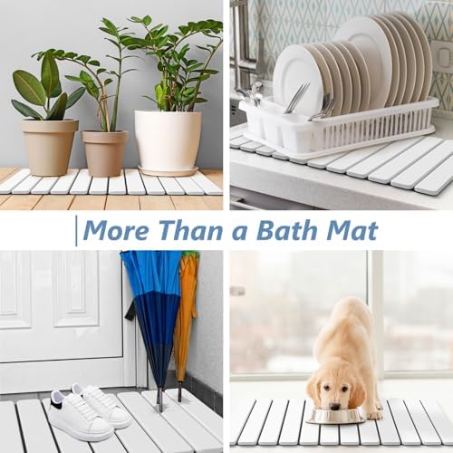 AWW Foldable Stone Bath Mat, Diatomaceous, 31.5"x15.7", White
