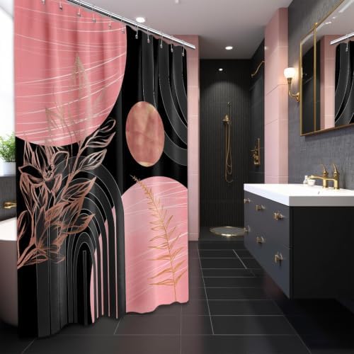 Pink and Black Extra Long Shower Curtain, Tall 72X84 in, Mid Century
