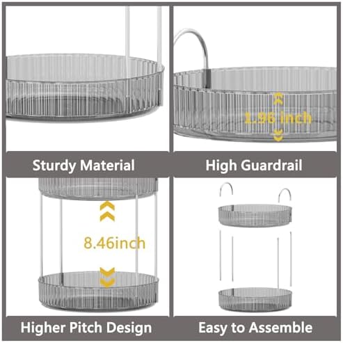 Asayuee 360 Rotating Makeup Organizer,3 Tier Large Capacity Make Up Organizers and Storage,Makeup Organizer for Bathroom,Cosmetic Perfume Stand Organizer(Grey-3 Tier)