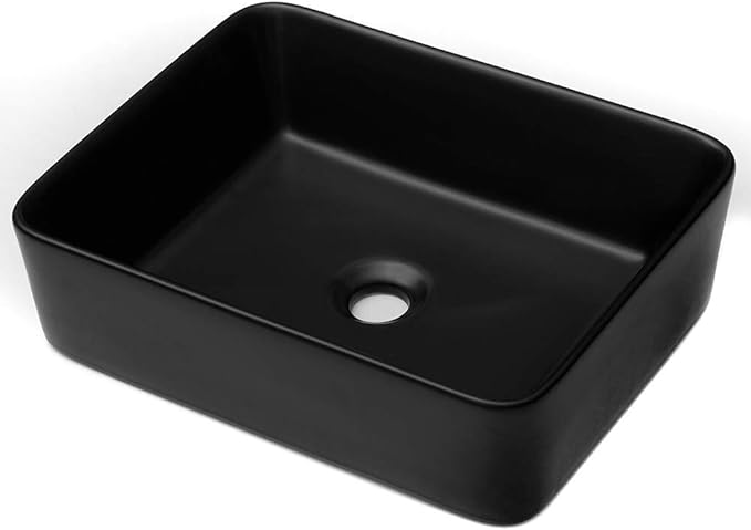 Lordear Black Vessel Sink 19"x15" Bathroom Sink Rectangle Above Counter Black Porcelain Ceramic Vessel Vanity Sink Art Basin