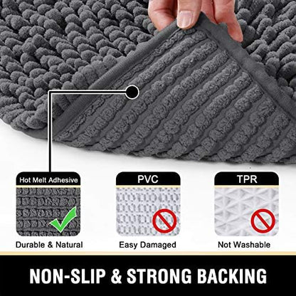 H.VERSAILTEX Bathroom Rugs for Bathroom Non Slip Luxury Chenille BathroomMat 20x32 Extra Soft and Absorbent Rugs Washable Dry Fast Plush Area Carpet Mats for Bath Room, Tub - Grey