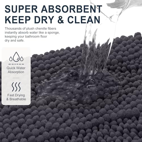 Smiry Thick Chenille Bathroom Runner Rugs 59x24, Soft Bath Mat, Dark Grey