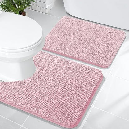 OLANLY Chenille Bathroom Rugs Mats Set 2 Piece, 24"x16"+24"x20", Dusty Rose