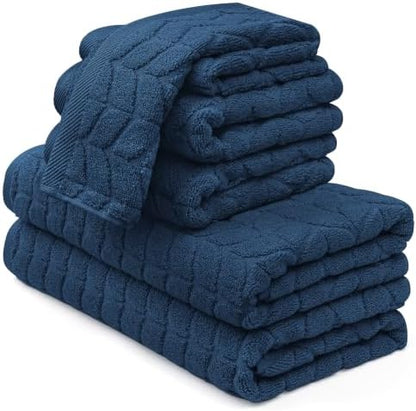 Alusa Home Ultra Soft & Stylish 700 GSM Luxury Bath Towels - 100% Zero-Twist, Long-Staple Cotton - Remarkably Absorbent & Quick Drying - 6 Piece Towel Set (Navy Blue)