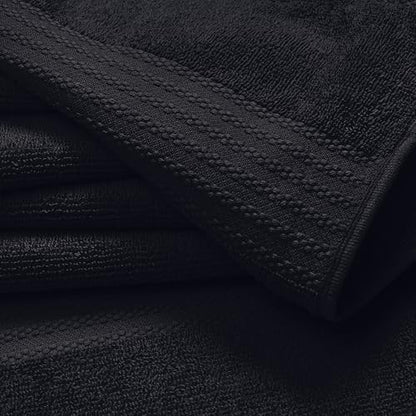 GLAMBURG Premium Cotton 4 Pack Bath Towel Set - 100% Pure Cotton - 4 Bath Towels 27x54 - Ideal for Everyday use - Ultra Soft & Highly Absorbent - Black