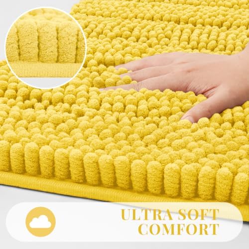 Bcoimo Bath Rug Mat,Yellow Chenille High Absorbent Bathroom Shower Tub Mats