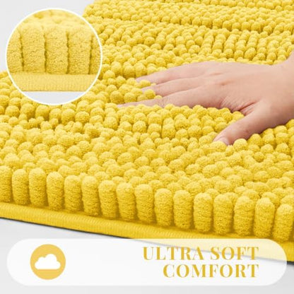 Bcoimo Bath Rug Mat,Yellow Chenille High Absorbent Bathroom Shower Tub Mats