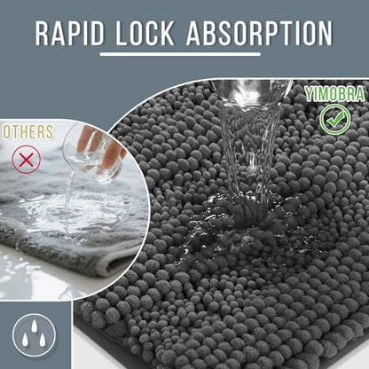 Yimobra Bathroom Rug Mat, Non Slip and Super Absorbent Bath Mat, Machine Washable Quick Dry, Ultra Plush Chenille Shower Rugs for Bathroom Floor Sink Tub and Shower Outside, Dark Gray, 24 x 17