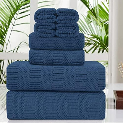 8 Pcs Navy Oversized Bath Towel Set-2 Extra Large Bath Sheets,2 Hand Towels,4 Washcloths Soft Bathroom Towels Highly Absorbent Quick Dry Beach Chair Towels Woven Towels for Hotel and Spa