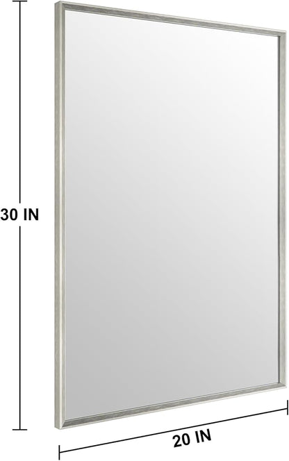 Bathroom Mirror for Wall, 20x30 Inch Metal Framed Mirror, Brushed Nickel Rectangle Mirror, Bathroom Vanity Mirror Farmhouse, Tempered Glass, Anti-Rust, Hangs Horizontally or Vertically