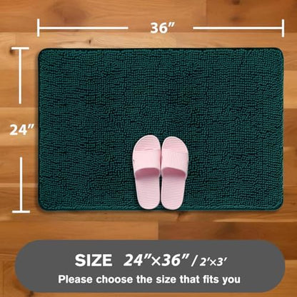 Dark Teal Bathroom Rugs – Absorbent and Washable Bath Mat, Non-Slip, Thick Soft Chenille Bath Rugs for Bathroom Floor, Shower, Sink - 24" x 36"