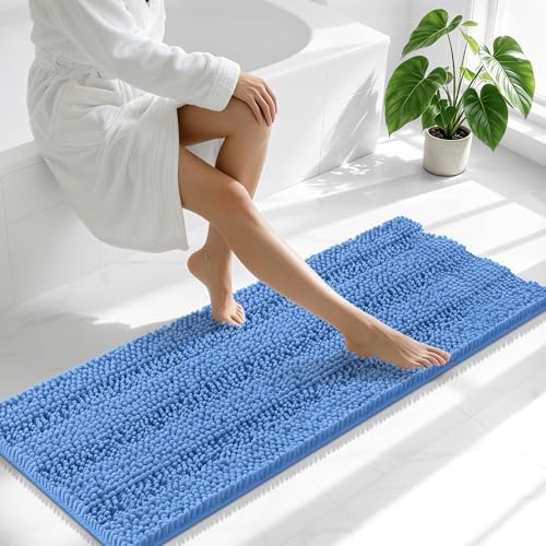 Smiry Thick Chenille Bathroom Runner Rugs 47x17, Bath Mat, Cornflower Blue