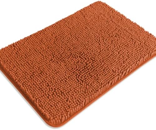 Burnt Orange Bathroom Rugs – Absorbent and Washable Bath Mat, Non-Slip, Thick Soft Chenille Bath Rugs for Bathroom Floor, Shower, Sink - 17" x 24"