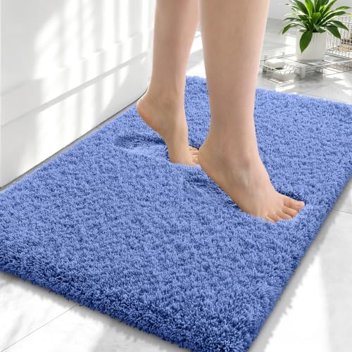 OLANLY Microfiber Small Bathroom Rugs 24x16, Soft Bath Mat, Cornflower Blue