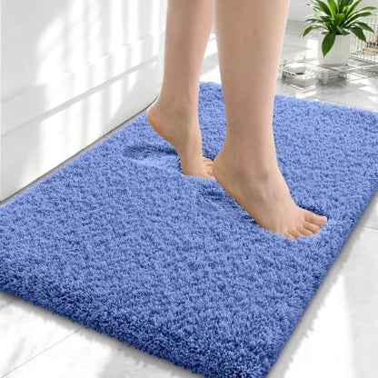 OLANLY Microfiber Small Bathroom Rugs 24x16, Soft Bath Mat, Cornflower Blue