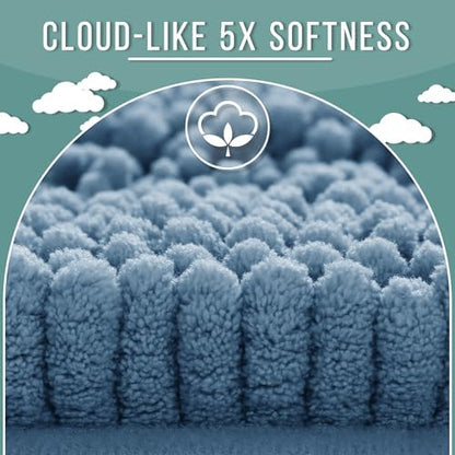 Yimobra Bathroom Rug Mat 32 x 20, Non Slip and Super Absorbent Bath Mat,Machine Washable Quick Dry,Ultra Plush Chenille Shower Rugs for Bathroom Floor Sink Tub and Shower Outside,Denim Blue