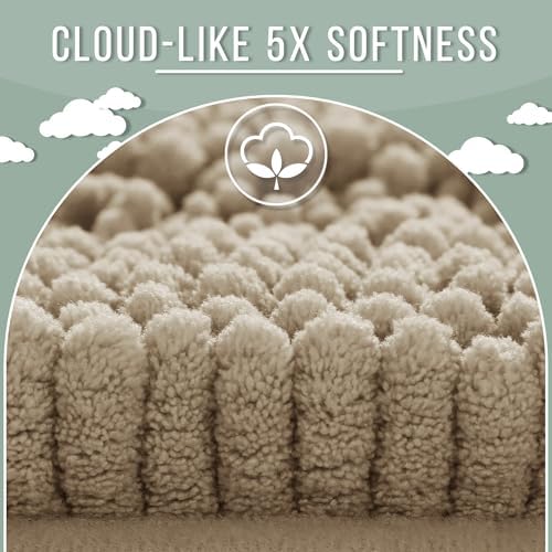 Yimobra Bathroom Rug Mat, Non Slip and Super Absorbent Bath Mat, Machine Washable Quick Dry, Ultra Plush Chenille Shower Rugs for Bathroom Floor Sink Tub and Shower Outside, Camel， 24 x 17