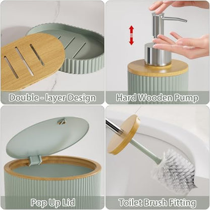 Sage Green Bathroom Accessories Set Complete with Shower Curtain and Rugs
