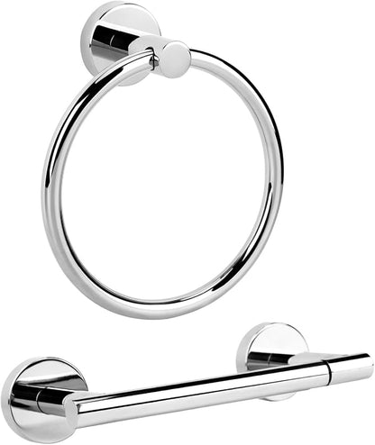 Polished Chrome Toilet Paper Holder Set, Stainless Steel Towel Ring, Double Post Pivoting Toilet Paper Holder and Hand Towel Holder Set for Bathroom, Bathroom Hardware Accessories Set Silver