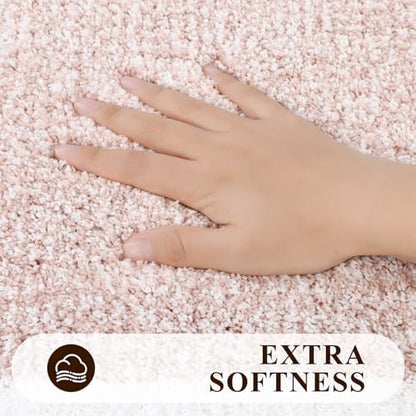 Pauwer Bathroom Rug Sets 3 Piece, Non Slip Washable Bath Mat, Dusty Pink