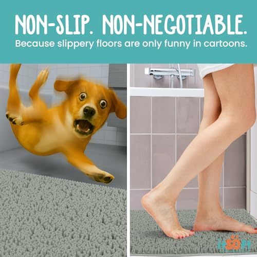 ITSOFT Extra Large Plush Bathroom Rug 59"x21", Absorbent Machine Washable Non Slip Bath Mats, Quick Dry Bathmat, Bath Rugs for Bath, Shower, Bedroom, or Door Mat, Sage Green