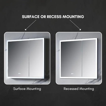 Blossom LED Mirror Medicine Cabinet with Lights, 36x32 Inch, Wall Mounted LED Lighted Bathroom Medicine Cabinet, Recessed/Surface with Defogger, Adjustable Brightness, Makeup Mirror with Lights