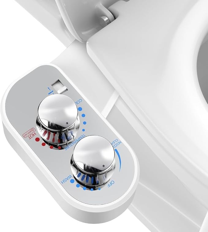 Upgraded Hot Cold Bidet Attachment for Toilet - Chrome | Non-Electric Warm Water Bidet Toilet Attachment, Adjustable Water Pressure, Self-Clean Retractable Nozzle, Front & Rear Wash