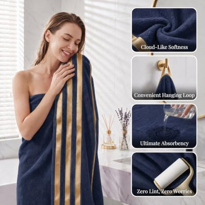 6-PCS Coral Fleece Microfiber Towel Set with Gold Stripes, Super Absorbent, Multiple Colors Available for Home, Bathroom, Hotel & Gym (6, Dark Gray)