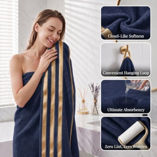 6-PCS Coral Fleece Microfiber Towel Set with Gold Stripes, Super Absorbent, Multiple Colors Available for Home, Bathroom, Hotel & Gym (6, White+Dark Grey)