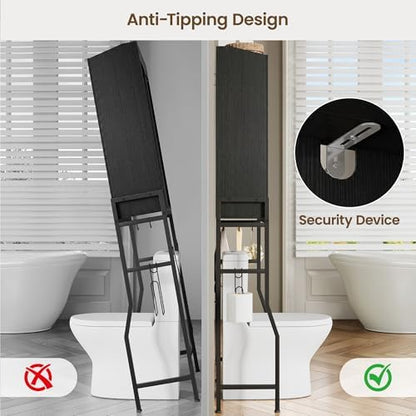 Memobarco Over The Toilet Storage Cabinet with 2-Door & Metal Stand, Black
