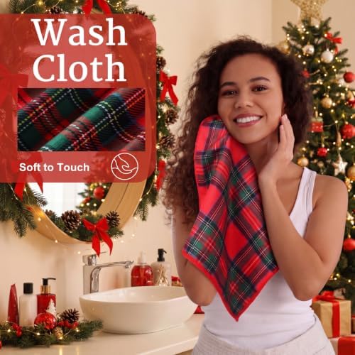 Hahafelt Decorative Bathroom Towel Set,Red and Green, Plaid