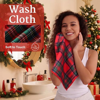 Hahafelt Decorative Bathroom Towel Set,Red and Green, Plaid