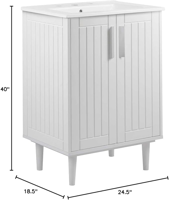 Modway Augusta 24" Bathroom Vanity Cabinet and Ceramic Vessel Sink Basin Combo in White White