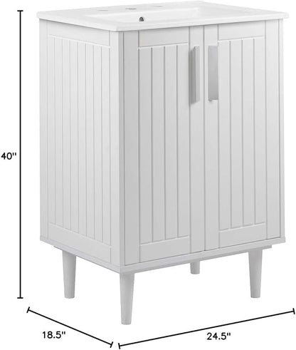 Modway Augusta 24" Bathroom Vanity Cabinet and Ceramic Vessel Sink Basin Combo in White White
