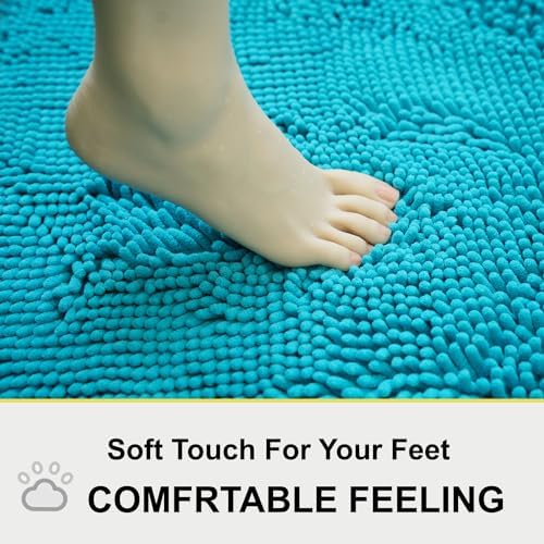 BOANKODU Bathroom Rugs Sets 2 Piece, Extra Soft Chenille Bath Mat Absorbent Bathroom Rug, Bathroom Mat with Non-Slip Bottom, Machine Washable Bath Rugs (32x20 Inch + 24x16 Inch, Turquoise)