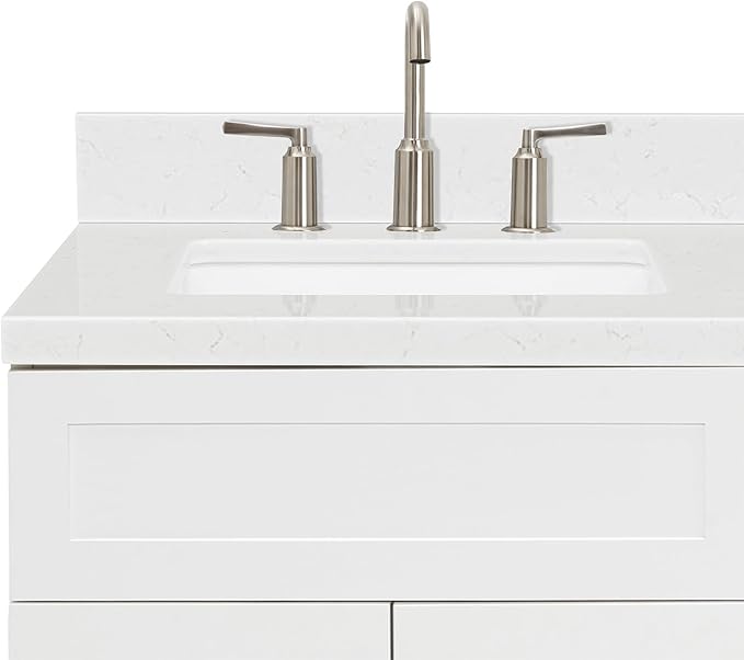 ARIEL Hamlet 60-inch Bathroom Vanity with Sink,Solid Wood, 1.5-inch Carrara White Quartz Countertop & Backsplash, Double Rectangular Porcelain Sink, 4 Soft Closing Doors, 3 Dovetail Drawers, White