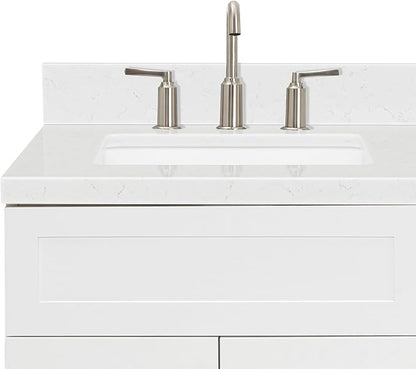 ARIEL Hamlet 60-inch Bathroom Vanity with Sink,Solid Wood, 1.5-inch Carrara White Quartz Countertop & Backsplash, Double Rectangular Porcelain Sink, 4 Soft Closing Doors, 3 Dovetail Drawers, White