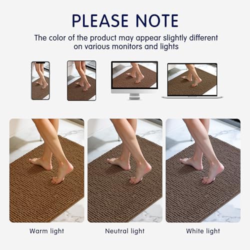 SUBRTEX Bathroom Rugs, 20" x 32" Chenille Bath Rug Soft Short Plush Bath Mat Soft Shower Mat Water Absorbent Shower Mat Quick Dry Machine Washable, Brown