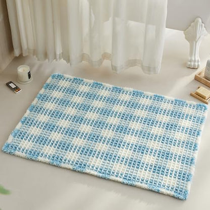 TYUU Waffle Bath Mat, Cute Bathroom Rugs Non Slip, 36x24 Blue & White