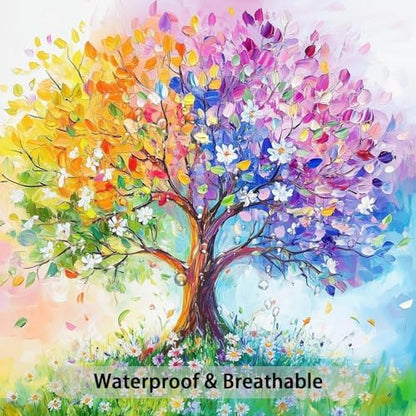 Watercolor Oil Painting Tree Shower Curtains, Colored Seasons Trees Floral Fabric Shower Curtain Set Colorful Abstract Aesthetic Bath Curtain for Bathroom Decor Waterproof Cloth with Hooks 72X84 Inch