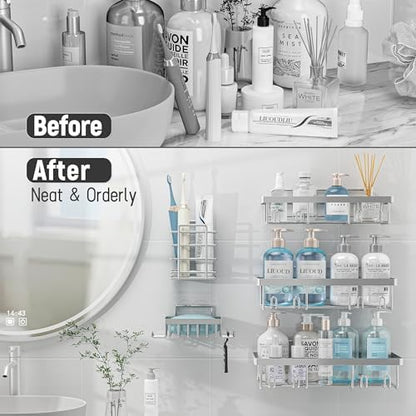 Liuoud 5 Pack Shower Caddy for Inside Shower, Silver Bathroom Storage Decor