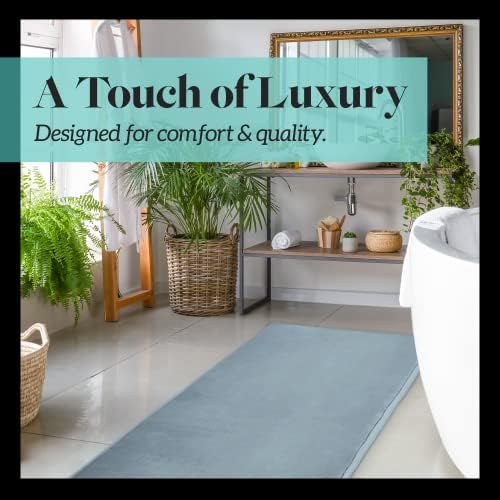 Memory Foam Bath Mat Non Slip Absorbent Super Cozy Velvet Bathroom Rug Carpet (22 inches X 42 inches, Smoke Blue)