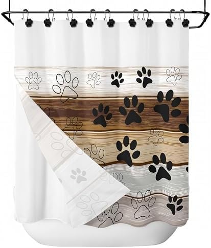 Sunlit Fashion Design Cute Paw Print Polished Double Shower Curtain Hooks for Dog Cat and Bear, Rust Proof Oil Metal Shower Curtain Rings, Black-12 Pack