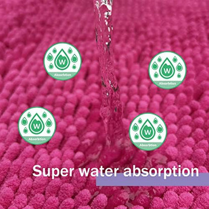 Bathroom Rugs Set 2 Piece Bathroom Sets Bath Rugs Non Slip Bath Mats for Bathrooms, Thick Soft Chenille Bath Rug Set, Bathtub Mat, Ultra Absorbent Baths Carpet, Shaggy Bathrooms Floor Mat, Hot Pink