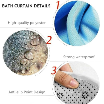 Yddsky 4PCS Geometric Blue Shower Curtain Sets for Bathroom,72x72 Inch
