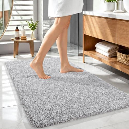 OLANLY Microfiber Bathroom Rugs 44x32, Quick Dry Mat, Light Grey and White