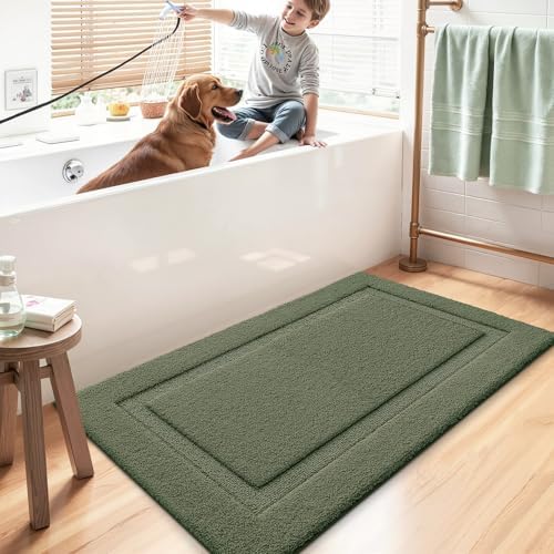 LUMI Large Bathroom Rugs Soft Absorbent, Non Slip Bath Mat 24x43, Green