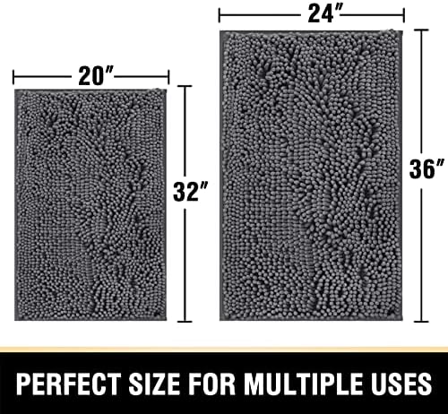 H.VERSAILTEX Bath Mats - Non Slip Luxury Chenille Bathroom Rugs, Extra Soft Absorbent Shaggy, Washable Fast Dry 2 Piece (Grey, 24" x 36"/20" x 32")
