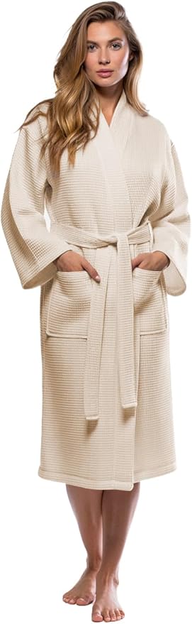 Turquaz Womens Lightweight Waffle Kimono Bathrobe for Men - Soft Quick-Dry Spa & Summer Towel Robe, Cotton Blend
